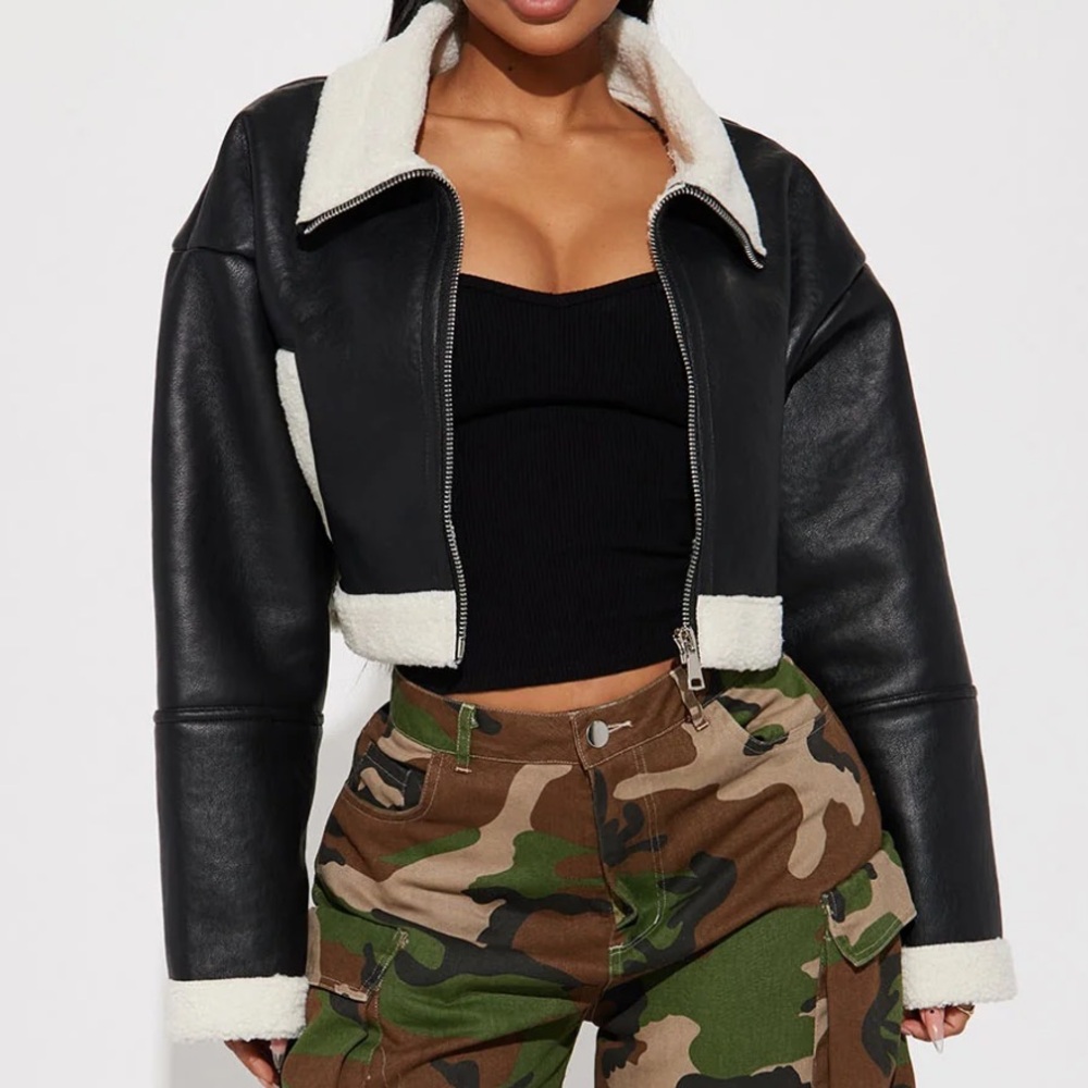 Brand New With Tags Fashion Nova Nights Out Faux Leather Jacket - Black - Size S